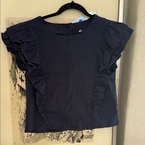 Navy Ruffle Sleeve Women's Top